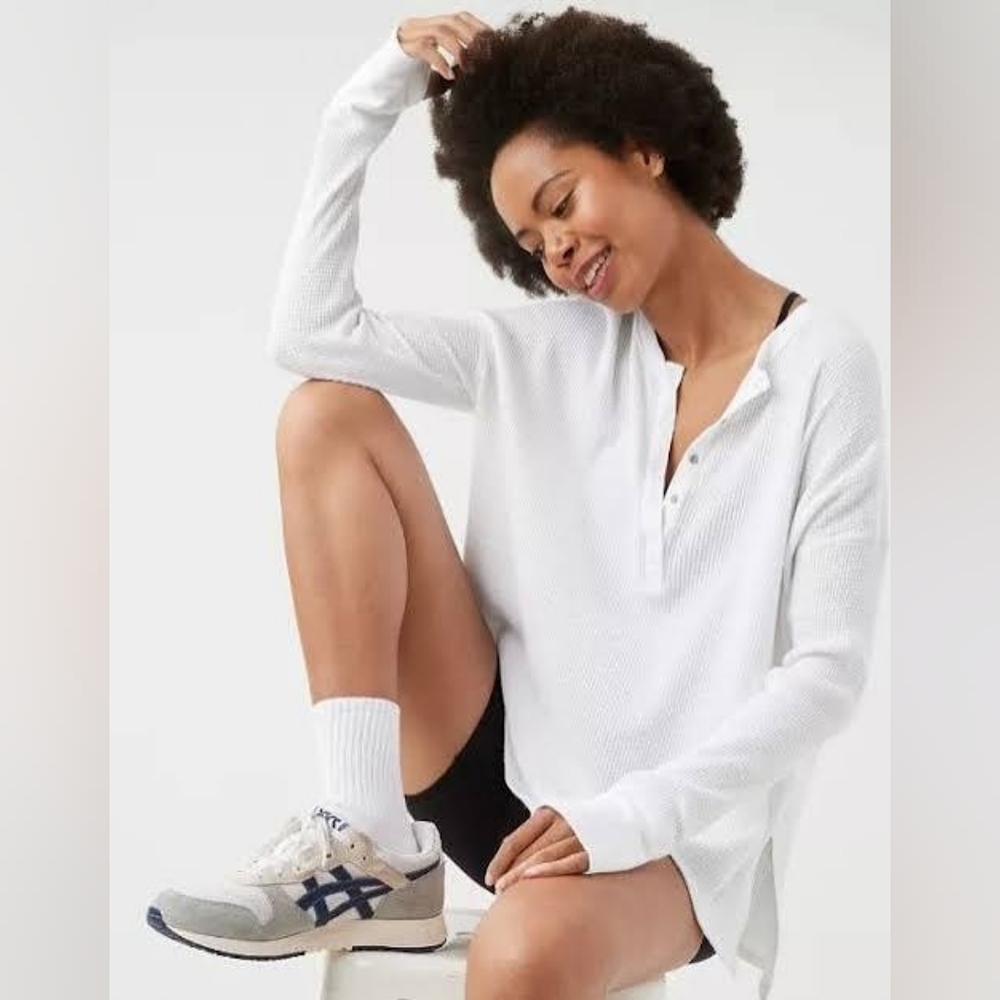 Aerie White Waffle Knit Oversized Shirt Medium